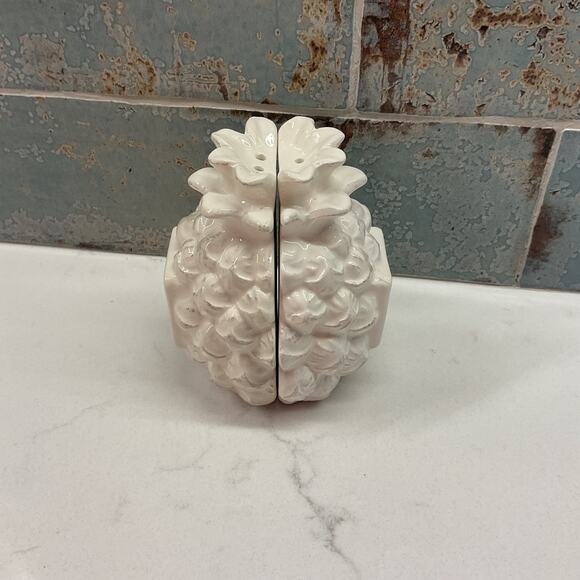 Mudpie Debossed Glazed Ceramic Pineapple Salt and Pepper Shaker Set White - Picture 3 of 8